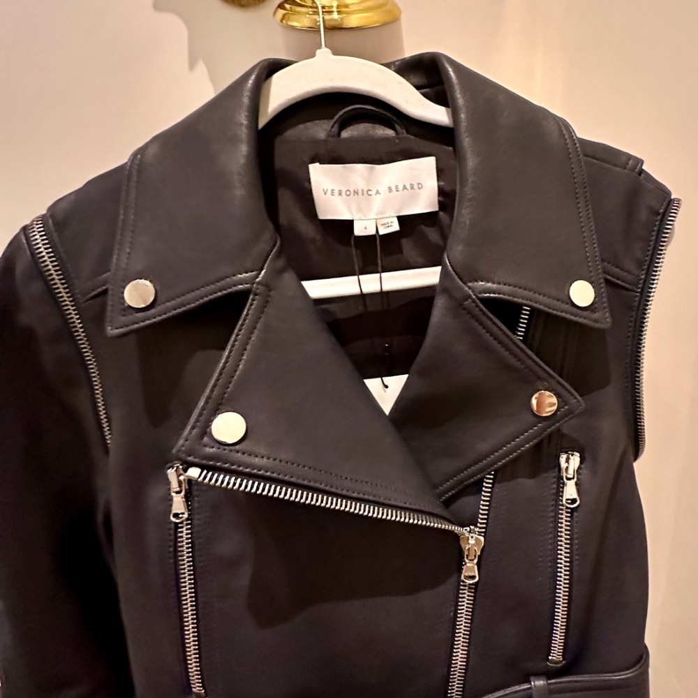 Veronica Beard Jylan Leather Moto Jacket & Vest combo/ Navy w/silver zipp size 4 - Picture 11 of 11